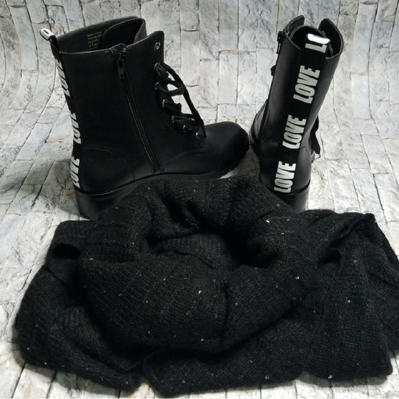 Aldo Shoes - Aldo Black & White Love Logo Leather Boots